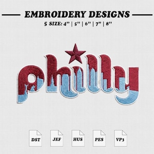 Philly Skyline Stickmuster, Baseball Stadt Maschinenstickdatei, 5 Größe.