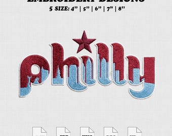 Philly Skyline Embroidery Design, Baseball City Machine Embroidery File, 5 Size.