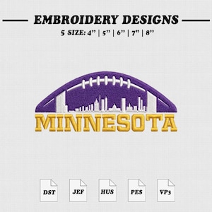 Diseño de bordado vintage del horizonte de Minnesota, archivo de bordado para máquina de fútbol, 5 tamaños, descarga instantánea.