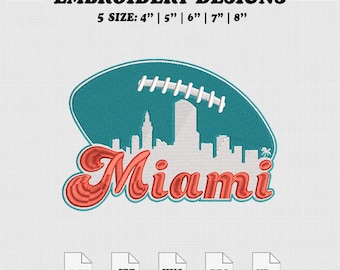 Diseño de bordado del horizonte de Miami para fútbol americano, bordado para casco de fútbol americano, 5 tamaños, descarga instantánea.