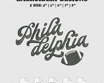 Fichier de broderie Philadelphia, motif de broderie du football Philly, taille 5, téléchargement immédiat.