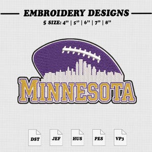 Minnesota Skyline Embroidery Design, Football Machine Embroidery File, 5 size Instant Download.