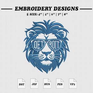 Archivo de bordado de fútbol americano de Detroit, diseño de bordado de los Lions, archivo para máquina de bordar, descarga instantánea.
