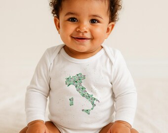 Body para bebé de Italia • Mapa en acuarela • Regalo de bebe para familias expatriadas • Conjunto cultural para recién nacido