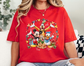 Retro Disney Christmas Lights Shirt, Disney Christmas Mickey Donald Goofy Shirt, Mickey And Friends Signature Christmas Shirt 464170