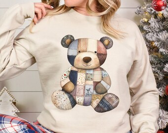 Teddy Bear Sweatshirt | Patchwork Quilt Style Animal Pullover 464700