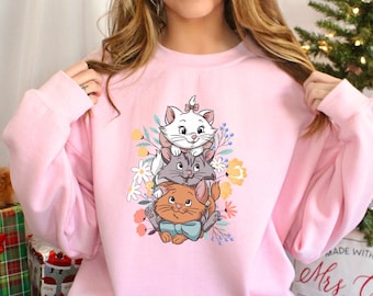 Cute Disney Cats Sweatshirt, Vintage Aristocats Marie Hoodie, Retro Cartoon Cat Crewneck, Gift for Cat Lovers, Disney Family Cats 462886