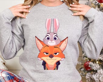 Zootopia Sweatshirt, Judy Hopps and Nick Wilde Crewneck Pullover, Cartoon Movie Fan Apparel 463872
