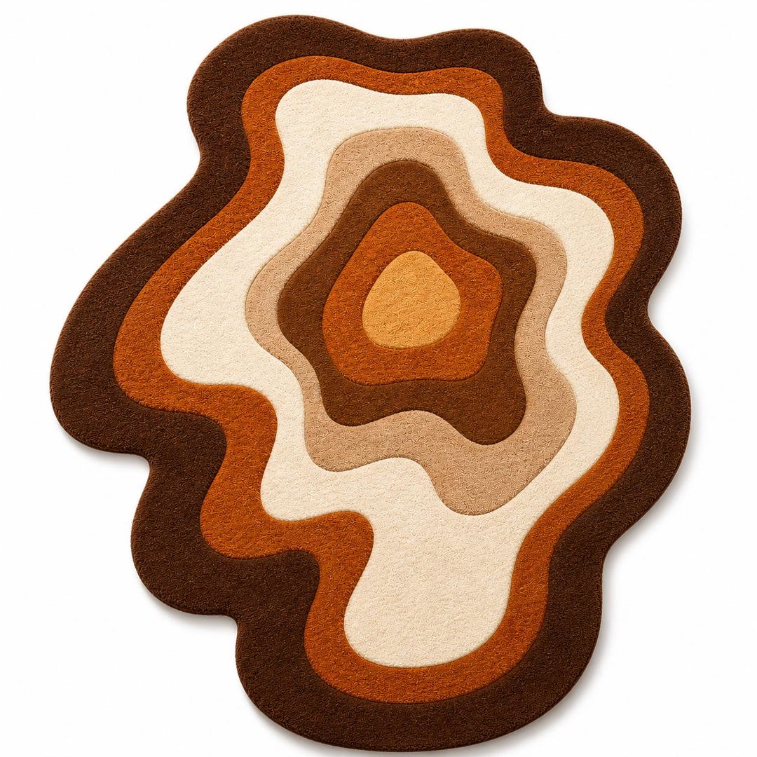 Hand Tufted Wool Rug, Organic Abstract Shape, Retro Earth Tones Carpet ...