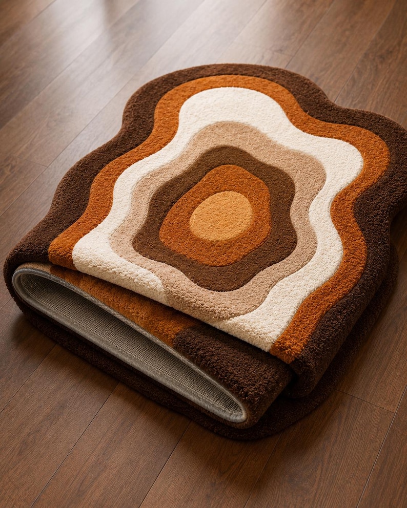 Hand Tufted Wool Rug, Organic Abstract Shape, Retro Earth Tones Carpet ...
