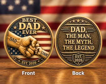 Custom Best Dad Ever Photo Coin, Personalized Father's Day Gift For Dad, Best Dad Ever Printed Gold Challenge Coin, Gift For Husband