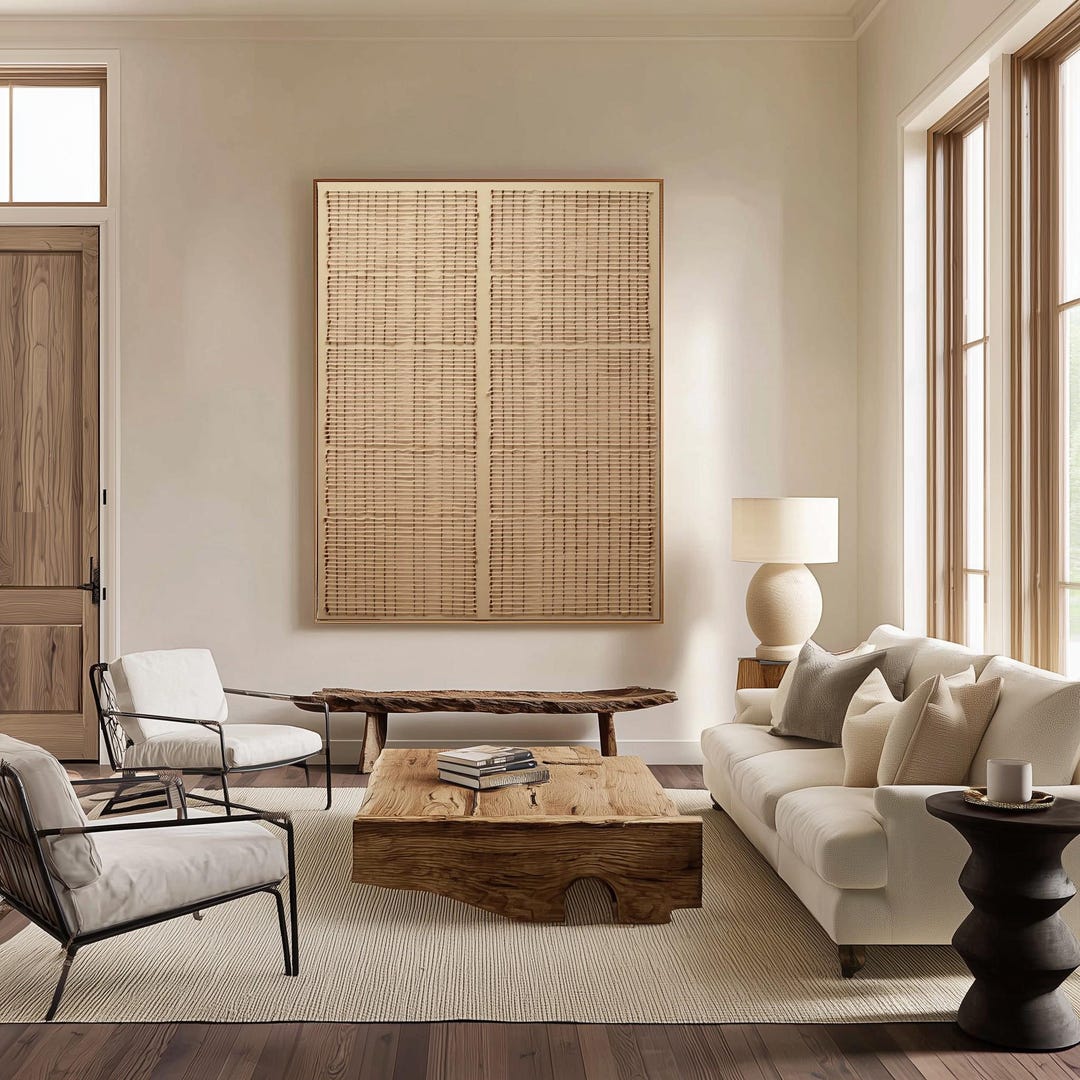 Neutral Beige 3D Textured Abstract Painting Minimalist Grid Wall Art ...