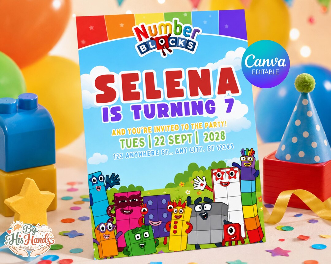 Mathematic Invitation Colorful Math Blocks Birthday Invitation Editable Canva Template ...