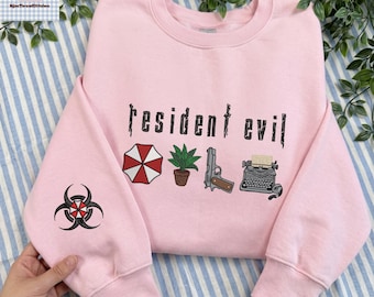 Resident Evil Embroidered Sweatshirt: Umbrella Corp, Green Herb, Typewriter Horror Merch