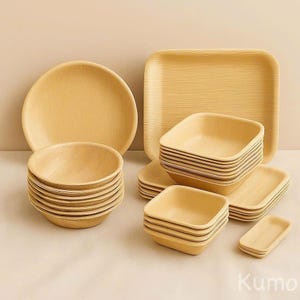 Areca kommensets met palmblad – biologisch afbreekbaar servies – vintage boho-feestdecoratie en servies