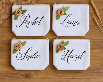 Custom Canvas Makeup Bag – Personalized Bridesmaid Gift, Wedding Favor | Eco-Friendly Cotton Zipper Pouch