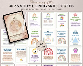 Anxiety Coping Skills Cards, Emotional Regulation, CBT (Digital Download)