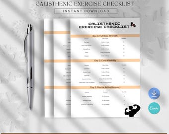 Calisthenic Exercise Checklist Printable | Bodyweight Workout Tracker | Fitness & Strength Planner | Digital Download