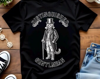 Cat In Suit And Top Hat Distinguished Gentleman Quote Distressed T-shirt Health Cat Lover Vintage Funny Meme Tee