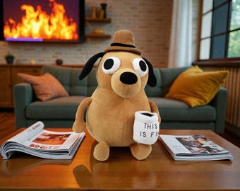 Cachorro de pelúcia de 25 cm inspirado no meme "This Is Fine" | Bichinho de pelúcia engraçado em formato de xícara de café, pelúcia fofa de desenho animado, presente antiestresse para adultos e crianças.