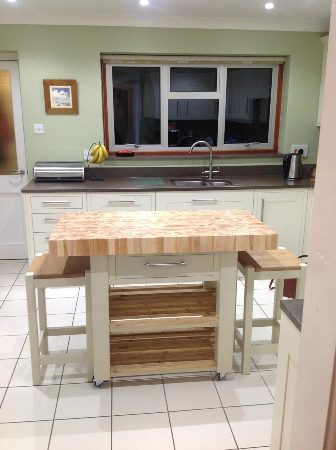 End Grain Beech Butcher Block Kitchen Island With Double Overhang ...