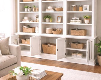 Somerton Open Bookcase Dresser with Built in Cupboards, 211cm wide, Handmade, Fully assembled