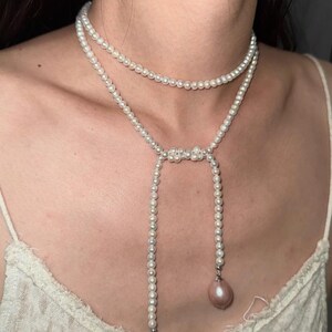 Pink Pearl Tie Necklace - Etsy display picture 1