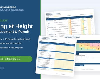 Working at Height Risk Assessment & Permit Checklist _Editable Excel Template