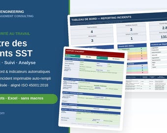 労働安全衛生事故記録簿 — ISO 45001 Excelテンプレート | 報告、監視、および労働安全衛生ダッシュボード