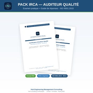 Pacchetto di preparazione alla certificazione IRCA ISO 9001 per auditor di qualità | Esame di pratica + Soluzioni dettagliate | Modello PDF modificabile in francese
