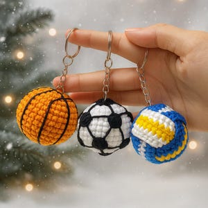 Crochet Sports Ball Keychain, Basketball Soccer Volleyball Keychains, Handmade Amigurumi Bag Charm, Cute Athlete Gift