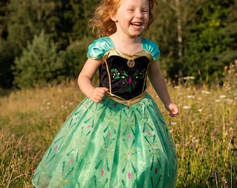 Anna Dress for Girls – Green Princess Costume Inspired by Frozen