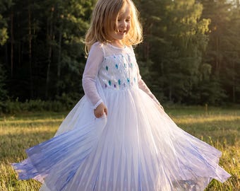 Elsa White Dress – Girls Frozen Gift Costume with Cape