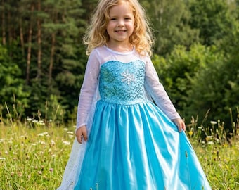 Vestido de princesa Elsa para niñas: disfraz de princesa Frozen azul