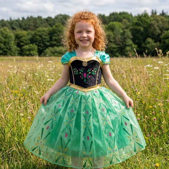 green emerald velvet dress Green Princess Anna inspired Dress Costume For Girls – SkipStars