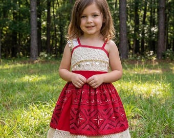Vestido de Moana para niña – Vestido de princesa polinesia rojo – Disfraz inspirado en la isla
