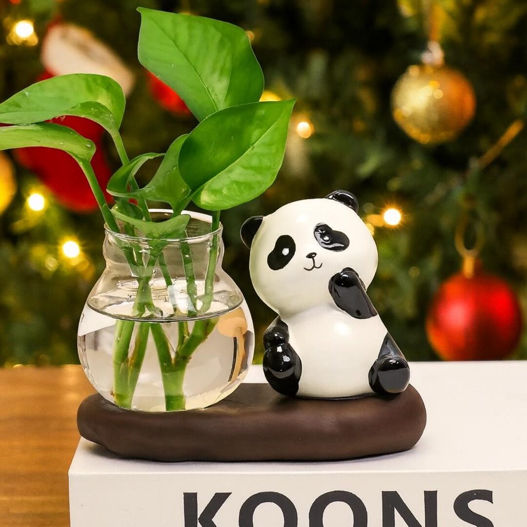 Panda Ceramic Planter Vase Set, Desk Hydroponic Plant Pot, Cute Panda ...