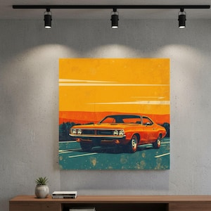 Retro Muscle Car Illustration – Vintage Poster Print, Garage Art
