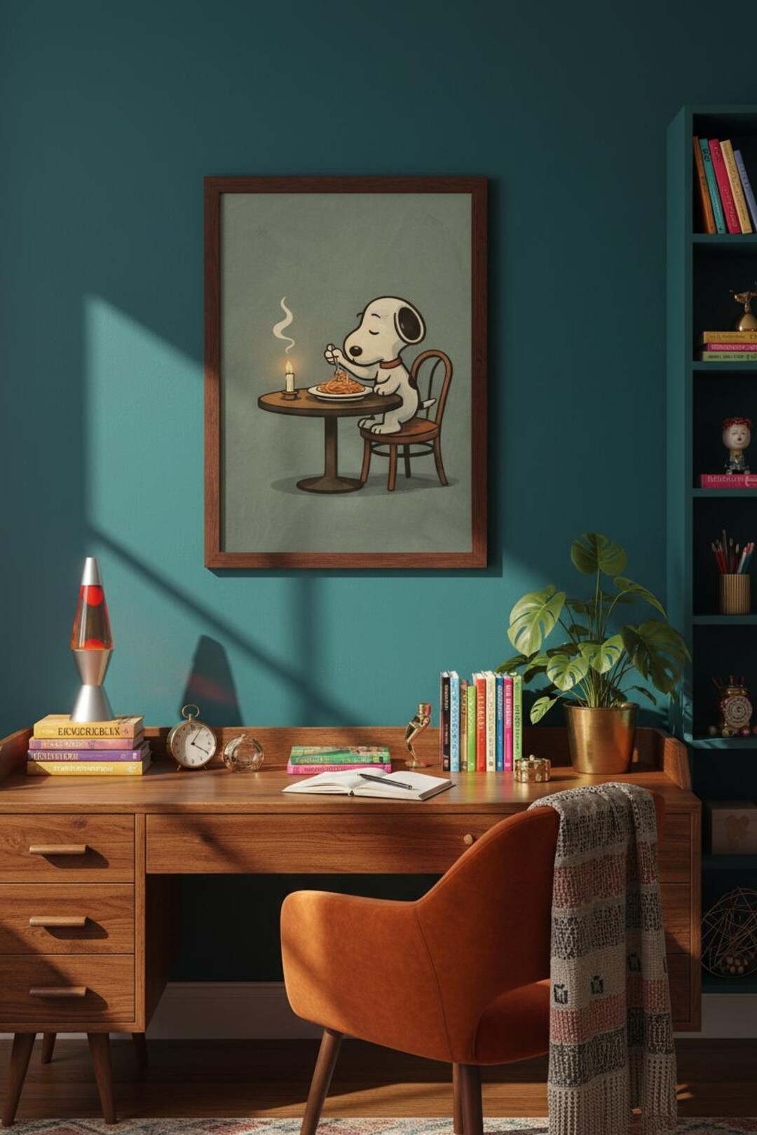 Snoopy Dinner Art Print | Cartoon Wall Art | Cozy Minimal Illustration ...