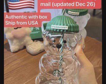 Authentic Starbucks Bearista Bear glass cup 2025 2026Collectible Limited Edition
