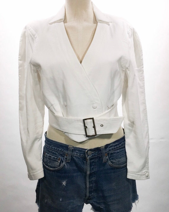 1980s Thierry Mugler White Belted Jacket