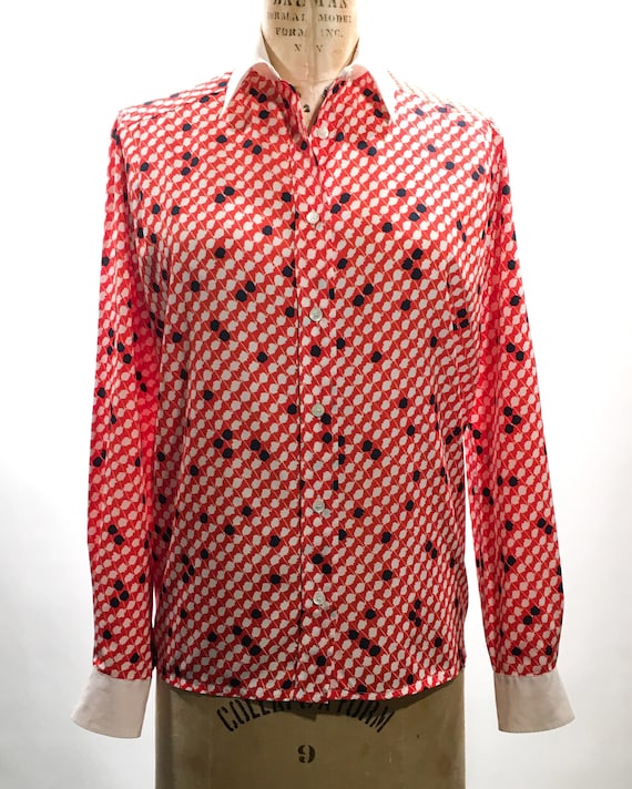 1970s Celine Paris Red White Black Blouse S/M