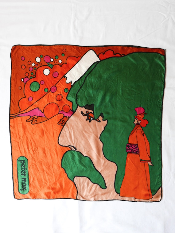 1970's Peter Max Self Portrait Scarf