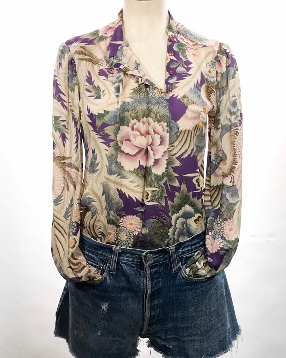 1980s Crepe Rayon Long Sleeve Blouse