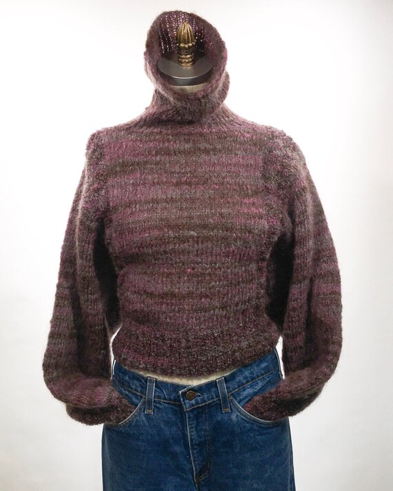 1980s Lavender Cropped Mohair Hand Knit Sweater