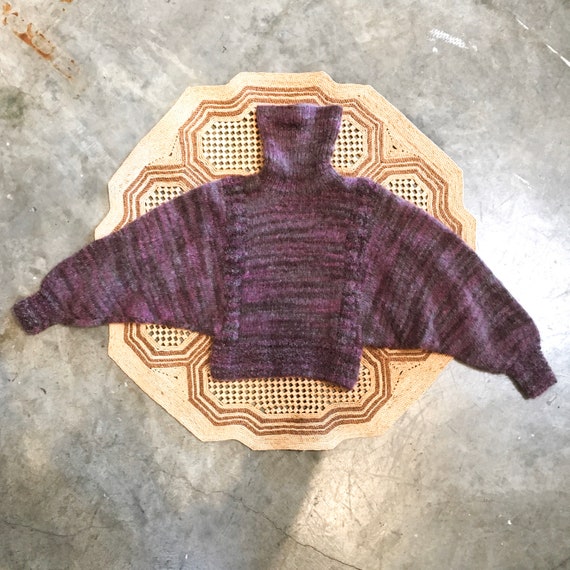 1980s Lavender Cropped Mohair Hand Knit Sweater