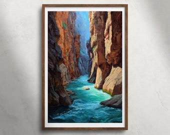 The Narrows Zion National Park Utah-olieverfschilderij afdrukbare muurkunst, Canyon rivierlandschap print, natuur decor, USA reizen poster