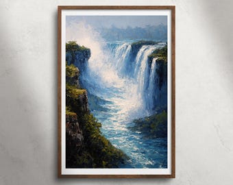 Niagarawatervallen, VS Canada olieverfschilderij afdrukbare muurkunst, schilderachtige waterval landschap print, natuur decor, reisposter