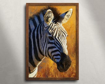 Zebra Masai Mara Safari-olieverfschilderij afdrukbare muurkunst, Afrikaanse savanne Wildlife Animal Print, digitale download