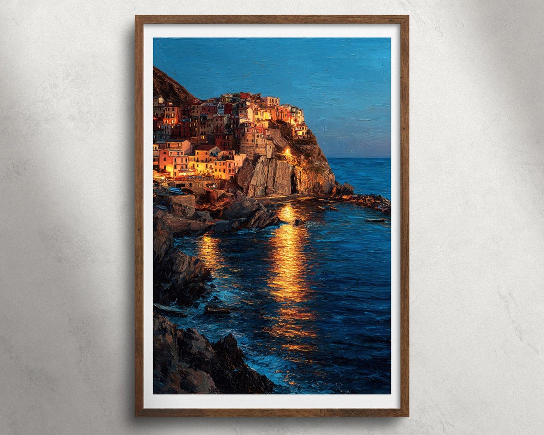 Cinque Terre Italy Manarola Oil Painting Printable Wall Art, Coastal ...